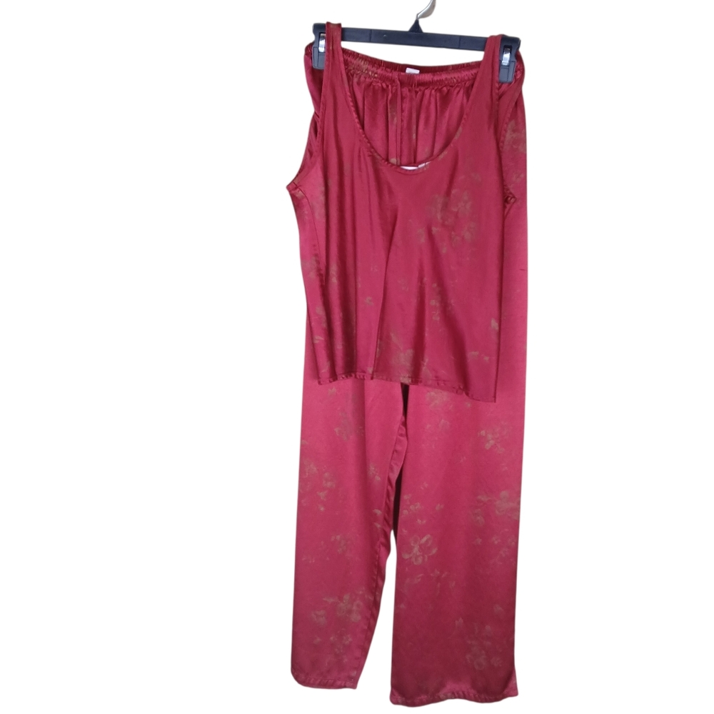 Victoria's Secret Vintage Red Satin Tank Pajama Set Medium Top Large Pants